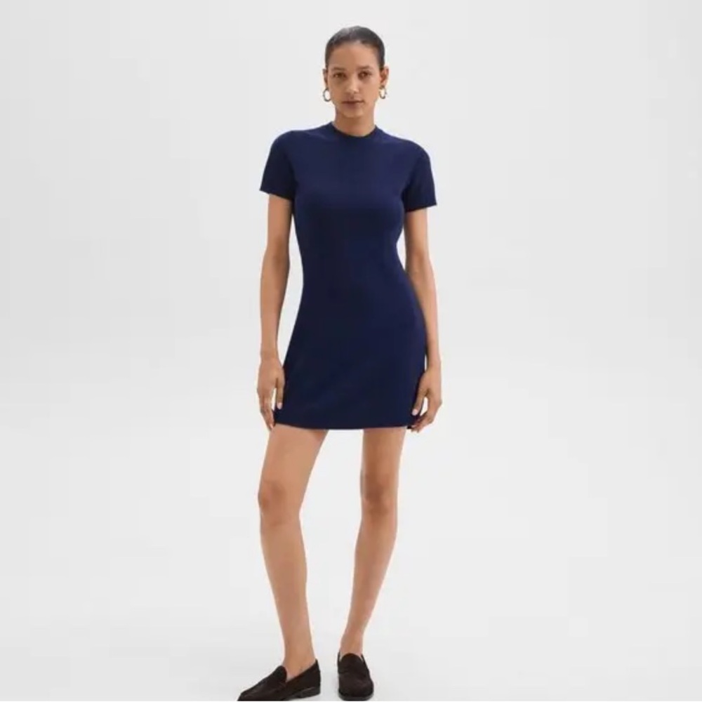 Theory Mini Felted Wool-Cashmere Sweater Dress | Dark Denim